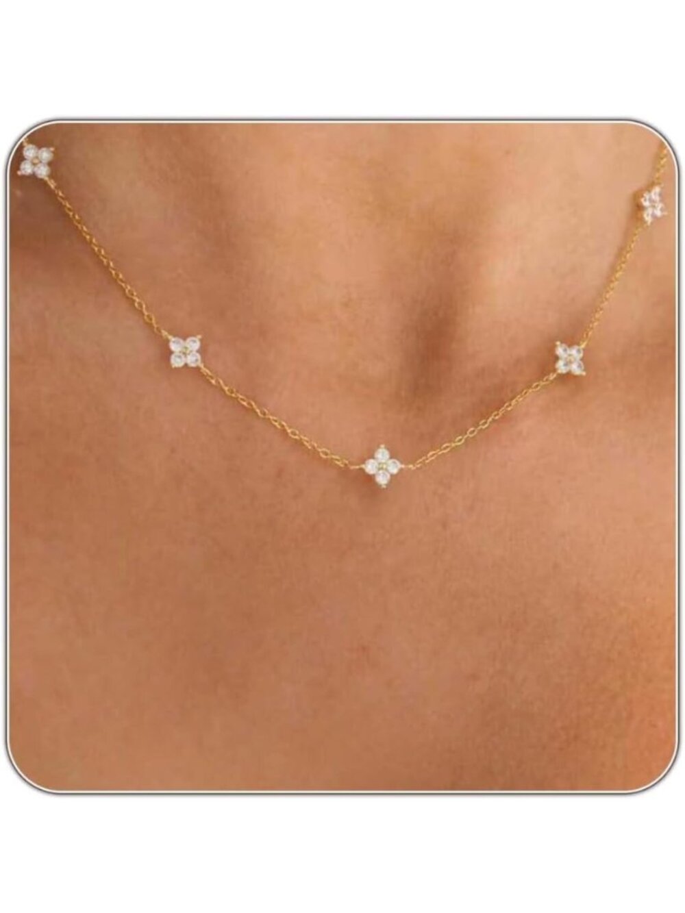 Dainty Silver & Gold Choker Necklace for Women - CZ Simulated Diamond Layering